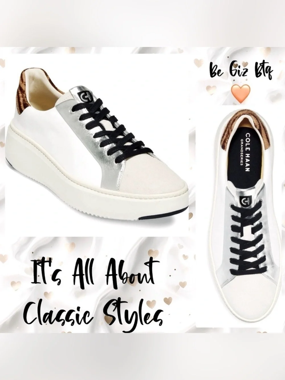 Cole Haan Grandpro Cloudfeel Topspin Leather & Faux Calf Hair Sneakers Size 11 M